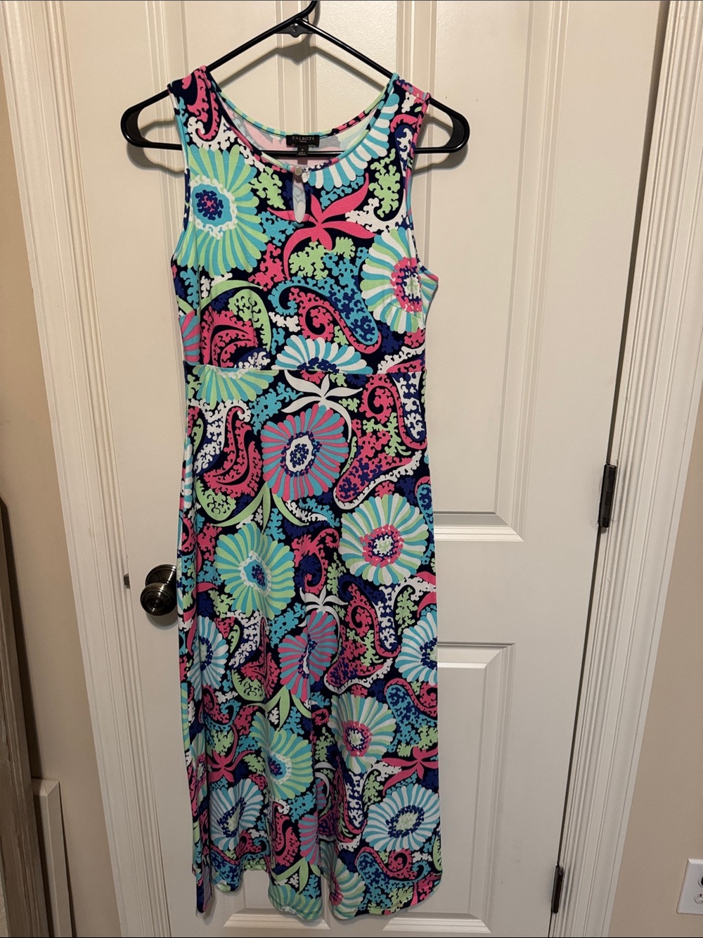 Talbots Sleeveless Paisley Floral Maxi Dress - Navy, Pink & Mint